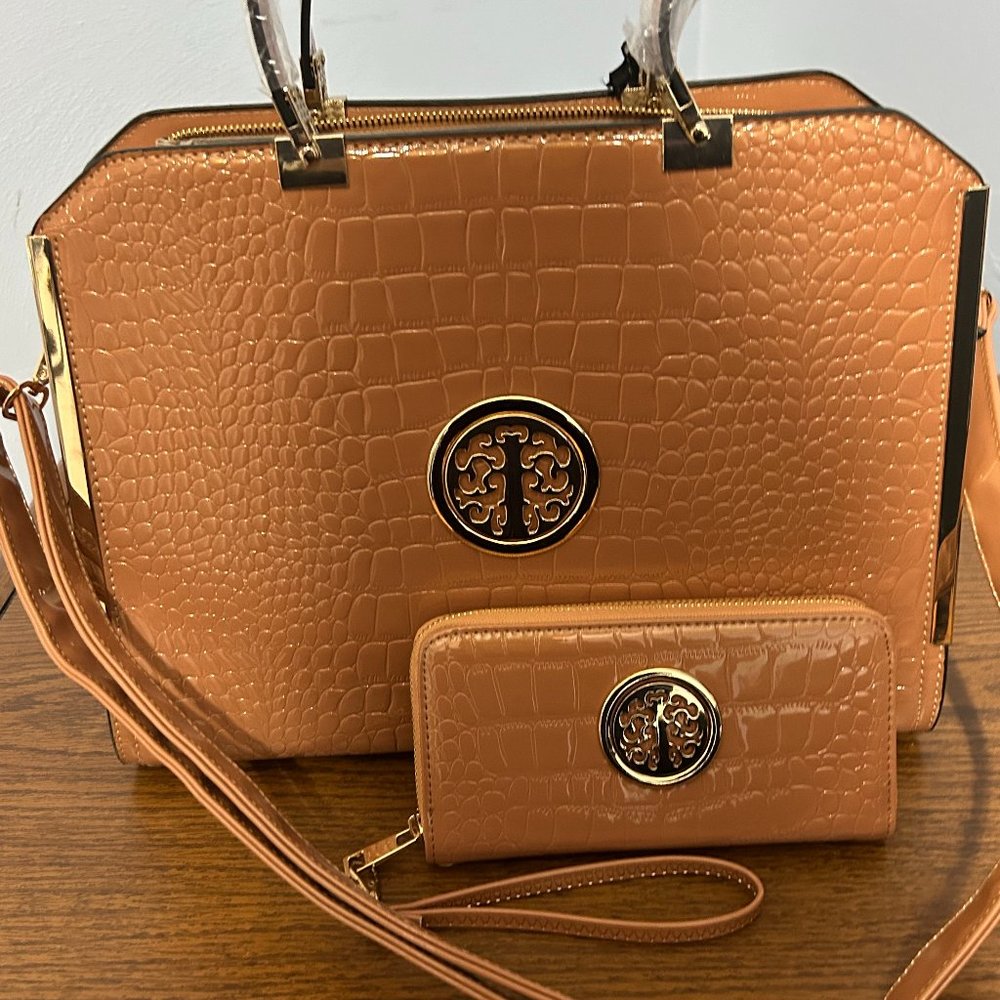 DASEIN CROCO HANDBAG WITH MATCHING WALLET